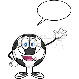 happy soccer ball cartoon mascot character waving for greeting with speech bubble vector illustration isolated on white background