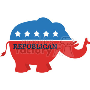clipart - red white and blue republican elephant vector illustration flat design style isolated on white with text.