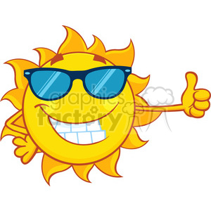 smiling sun cartoon mascot character with sunglasses giving a thumbs up vector illustration isolated on white background