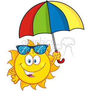cute sun cartoon mascot character holding a umbrella vector illustration isolated on white background clipart. Royalty-free image # 399905