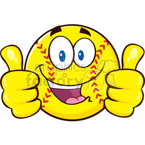 happy softball cartoon character giving a double thumbs up vector illustration isolated on white background clipart. Commercial use image # 400155