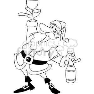 black and white santa drinking chamagne cartoon clipart. Commercial use image # 400461