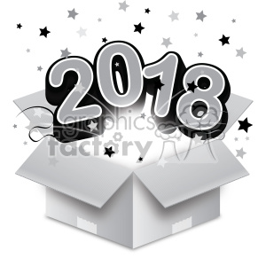 gray 2018 new year exploding from a box vector art clipart.
