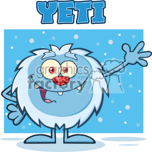 Cute Little Yeti Cartoon Mascot Character Waving For Greeting With Text Yeti Vector clipart.