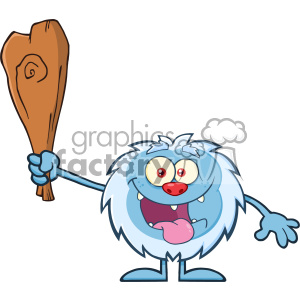 Crazy Little Yeti Cartoon Mascot Character Holding Up A Club Vector clipart.