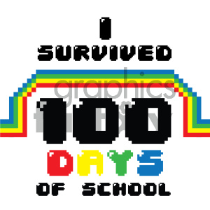 I survived 100 days of school 8bit clipart.