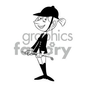 clipart - black and white cartoon woman polo player.