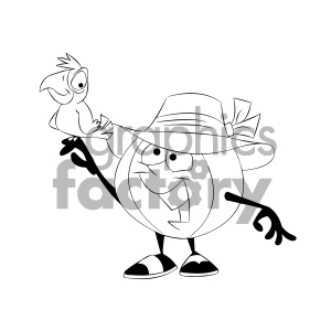 black and white cartoon beach ball character with a bird clipart.