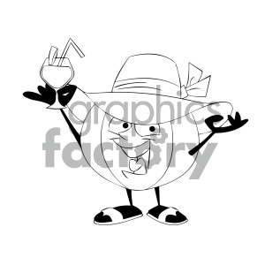 clipart - black and white cartoon beach ball character.