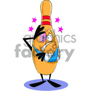 injured cartoon bowling pin mascot character clipart. Commercial use image # 404197