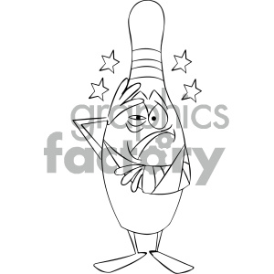 black and white injured cartoon bowling pin mascot character clipart.
