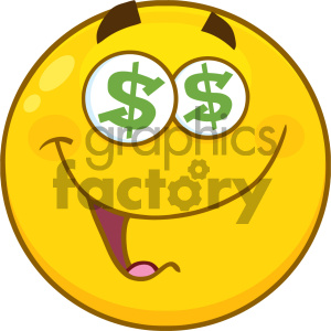 clipart - Royalty Free RF Clipart Illustration Funny Yellow Cartoon Smiley Face Character With Dollar Eyes And Smiling Expression Vector Illustration Isolated On White Background.