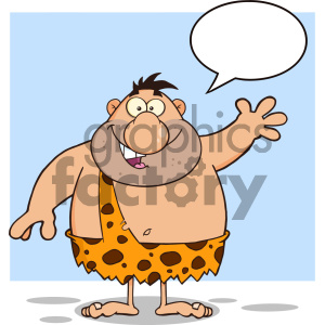 clipart - Funny Caveman Cartoon Character Waving With Speech Bubble Vector Illustration Isolated On White Background 1.