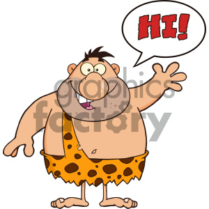 Funny Caveman Cartoon Character Waving With Speech Bubble Vector Illustration Isolated On White Background clipart.