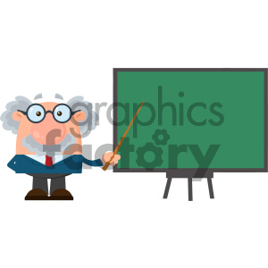 clipart - Professor Or Scientist Cartoon Character With Pointer Presenting On A Board Vector Illustration Flat Design Isolated On White Background.