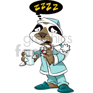cartoon sloth character tired pill sleeping+pill medication three+toed+sloth
