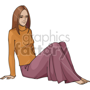 girl in dress sitting on the floor clipart. Commercial use image # 155359