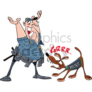 clipart - police dog arresting officer cartoon.