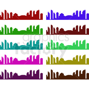 colorful city skyline vector bundle clipart.