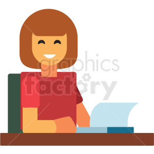 lady working at desk flat icon vector icon clipart.