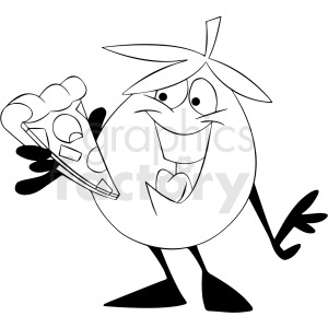 black and white cartoon olive eating pizza clipart. Commercial use image # 412433