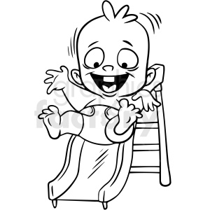black and white cartoon baby playing on slide vector clipart .