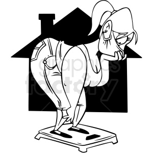 clipart - black and white quarantined women on scale vector clipart.