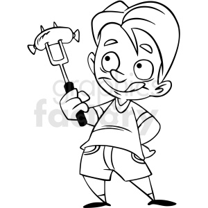 black and white cartoon kid holding bbq hotdog vector clipart clipart. Commercial use image # 413127