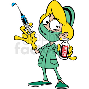 clipart - cartoon female doctor giving covid 19 vaccine vector clipart.