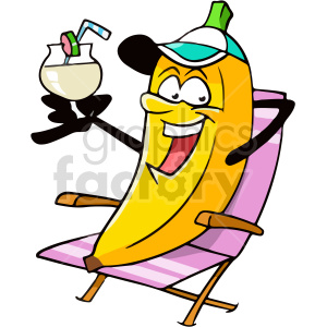 clipart - cartoon banana sitting in lounge chair clipart.