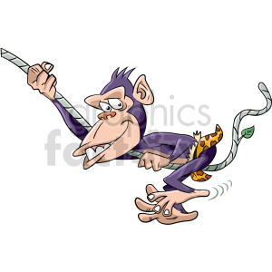 clipart - cartoon ape swinging on vine clipart.