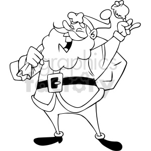 black and white cartoon Santa Clause happy with a bell clipart .