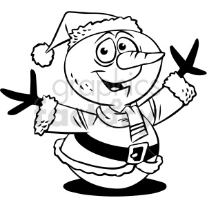black and white cartoon Christmas snowman clipart