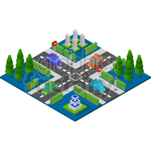 road intersection isometric vector graphic clipart.