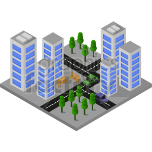 isometric skyscrappers buildings city traffic roads