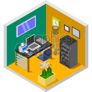 tiny office isometric vector graphic clipart.