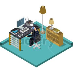 person at desk isometric vector graphic clipart.