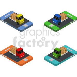 delivery trucks bundle isometric vector clipart .