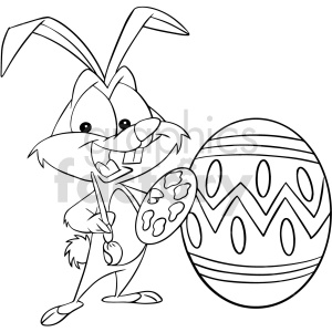 black and white cartoon easter bunny painting egg clipart .