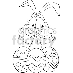 Easter cartoon bunny eggs rabbit black+white