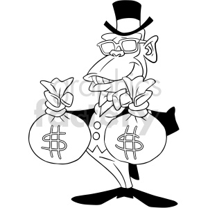 black and white cartoon clipart ape holding money bags .