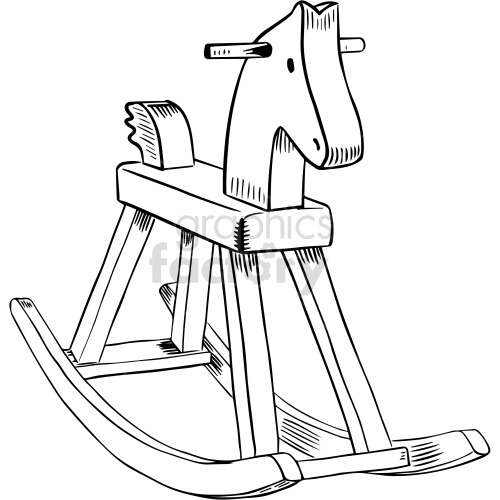 black and white rocking horse vector clipart .