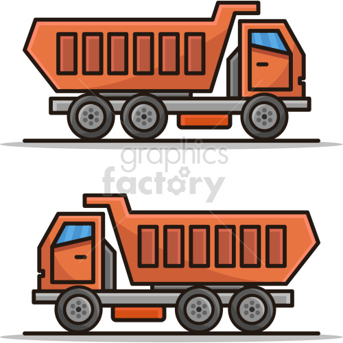 orange dump truck vector graphic set clipart.