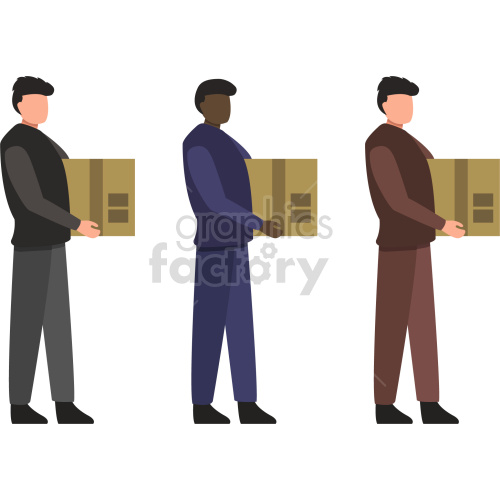 men holding boxes vector graphic clipart.