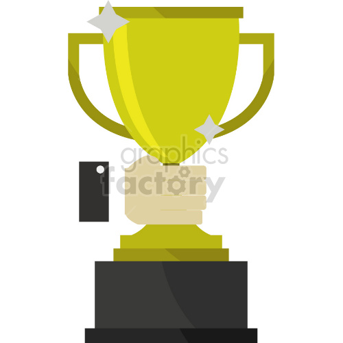 hand holding large trophy vector graphic clipart.