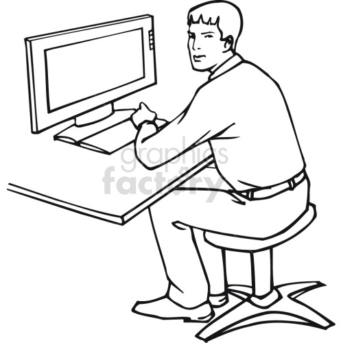 software engineer working at computer black white clipart. Commercial use image # 418517