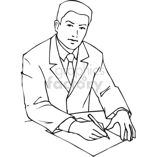 business man reviewing documents black white clipart.