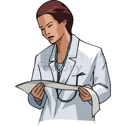 female doctor reviewing charts clipart. Commercial use image # 418636