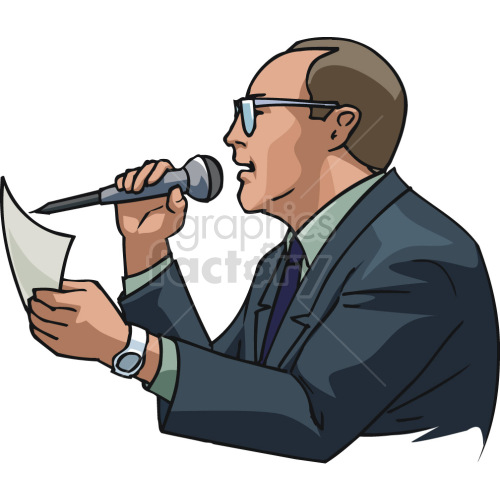 man speaking on microphone clipart.