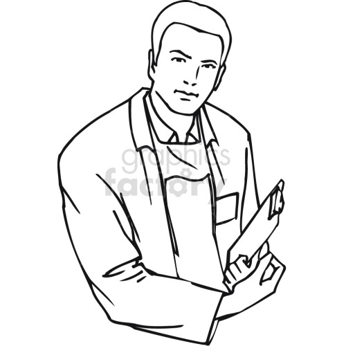 doctor holding medical charts black white clipart.